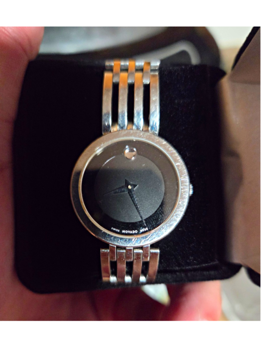 Movado Museum Black Dial Stainless Steel Link Watch Pre-Owned 28 Mm